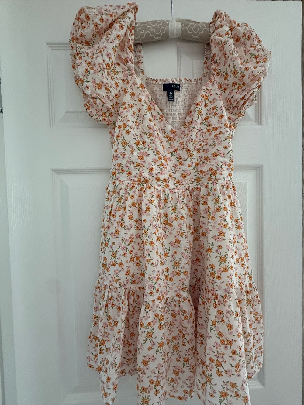 Aqua Pink Floral Tiered Ruffle Sleeve Dress